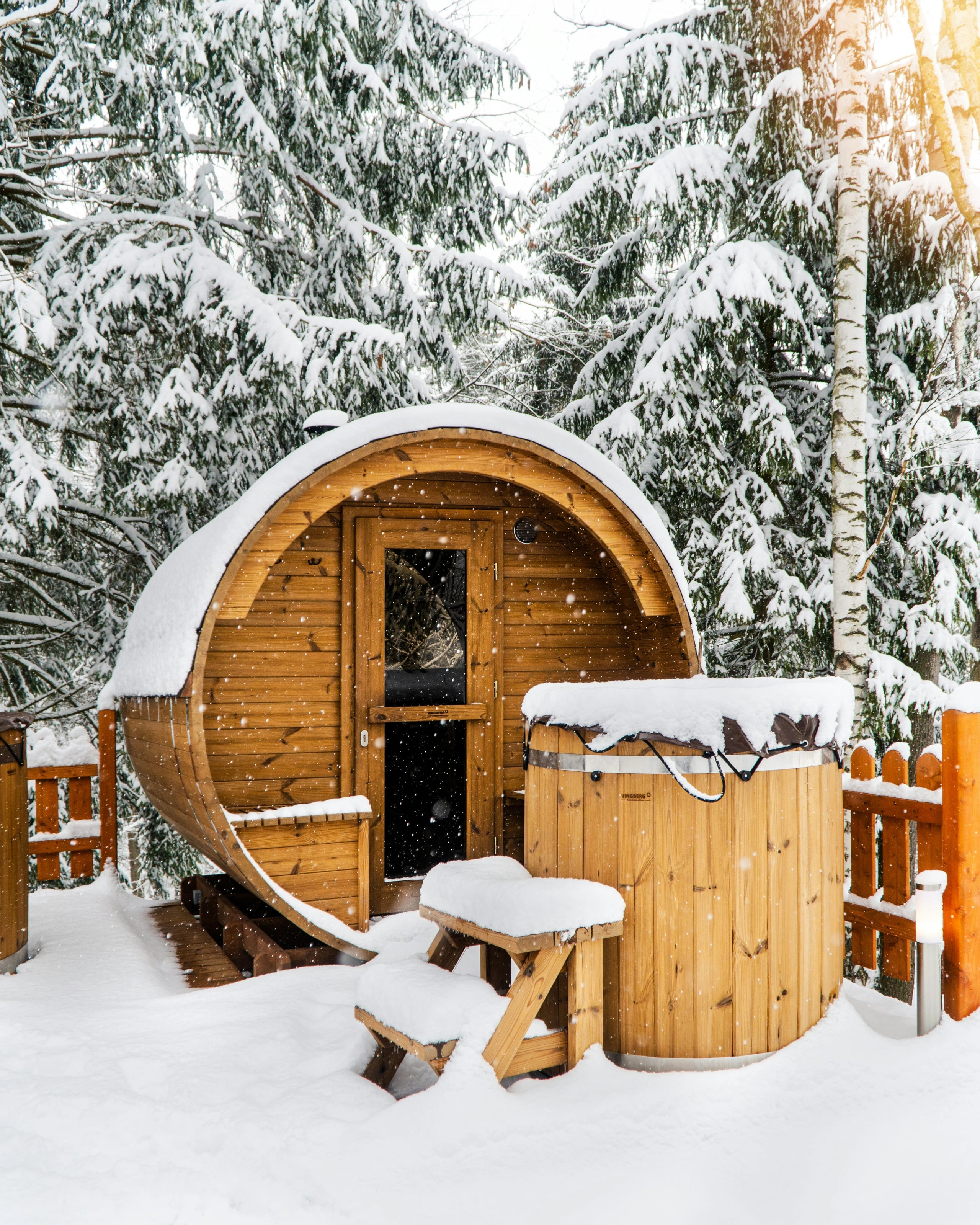 barrel sauna in the snow - background image for Find Your Perfect Sauna Experience